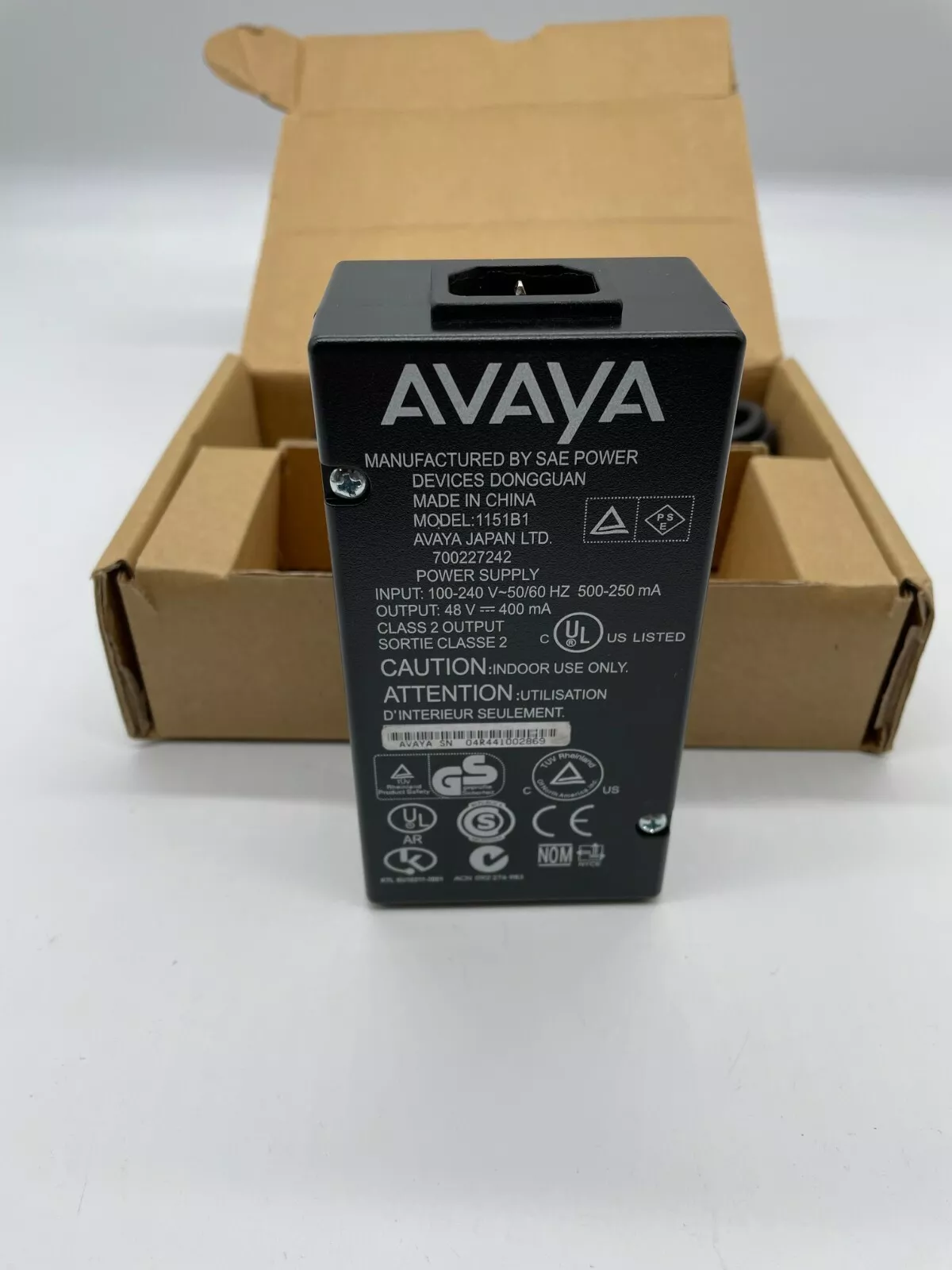 Fuente de alimentación original Avaya 1151B1 700227242 teléfono IP 48V 400mA con cable de alimentación-